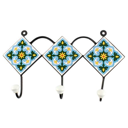 Turquoise Ceramic Floral Tile Hook